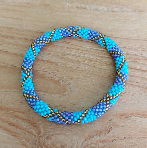 Nepalese Armband /GoudBlauw/Paars