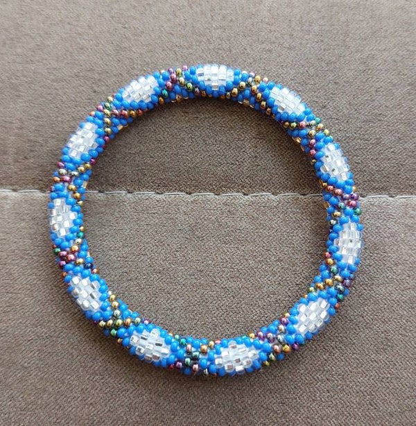 Nepalese Armband Paars/wit/zilver