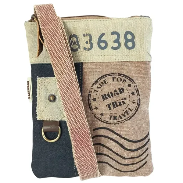 Sunsa women's small shoulder bag, made of canvas & leather, vintage retro style.