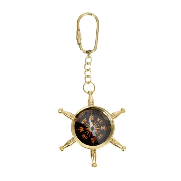 Brass Wheel Compass Keychain