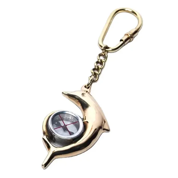 Brass Dolphin Compass Keychain