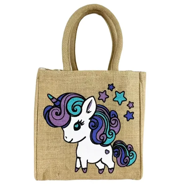 Children's small handbag girls jute with Unicorn print