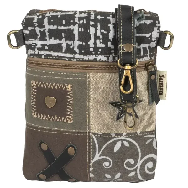 Sunsa small shoulder bag canvas crossover bag in patchwork design