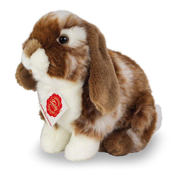 Zittend konijntje donkerbruin wit gepiqueerd