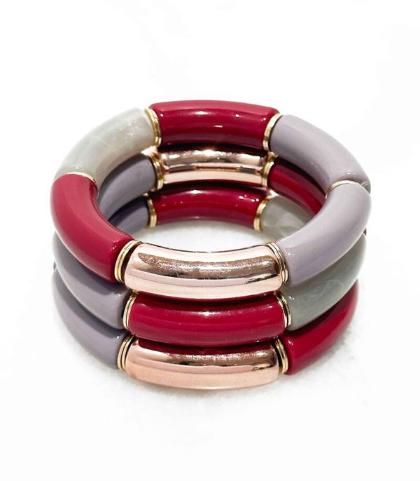 Elastische armband met acrylbuisjes, Rood.