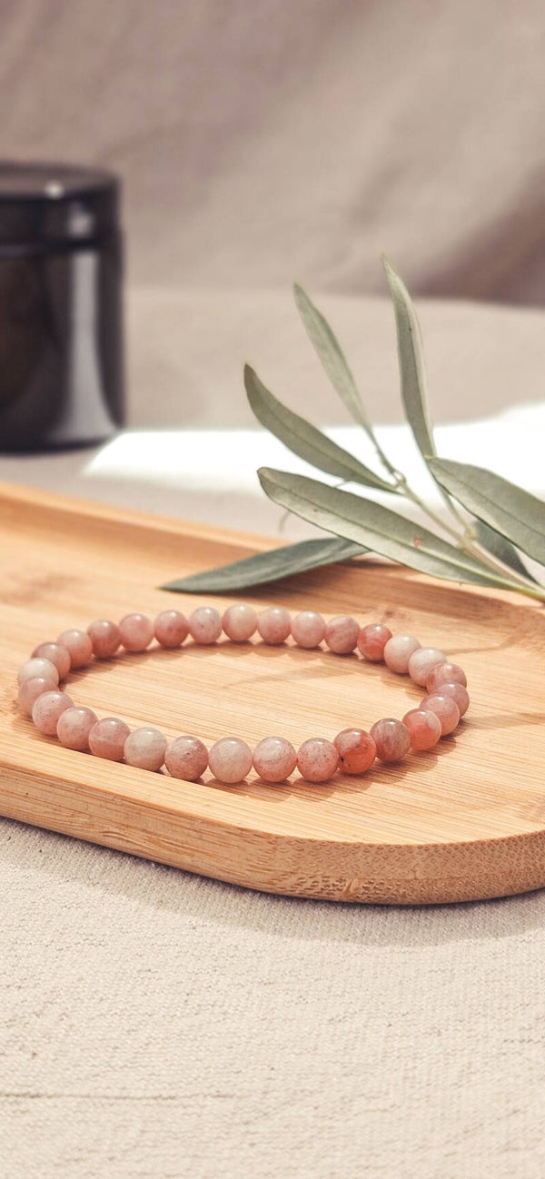 Maansteen armband – perzik roze | 6 mm