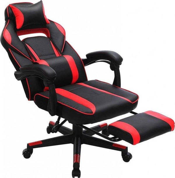 gaming stoel Luxe Ergonomische Gaming Chair Bureaustoel Met Voetsteun & Kantelmechanisme - Lendekussen & Hoofdkussen - Ergonomische Luxe Racing Style Design Game Computer Stoel - Gamestoel Voor Gamen/Kantoor/Thuiswerken - Zware Belasting - Kunstleer - Zwa