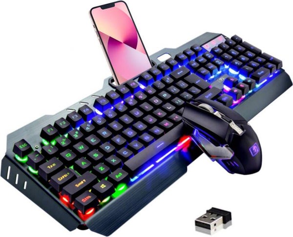 gaming toetsenbord en muis –Multimediatoetsen – QWERTY – RGB verlichting – Met numpad – 2.4G Wireless – Incl. telefoon houder - 104 Toetsen