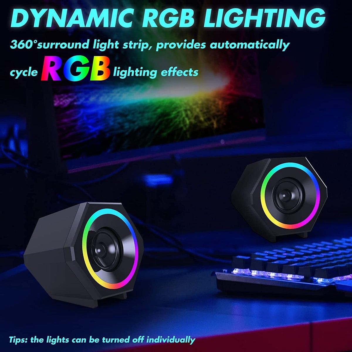 NJSJ Gaming PC-luidsprekers, 10W 2.0 USB-aangedreven RGB-luidsprekers ...