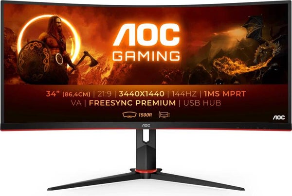 gaming beeldscherm AOC CU34G2X - QHD VA Curved UltraWide 144Hz Gaming Monitor - 34 Inch