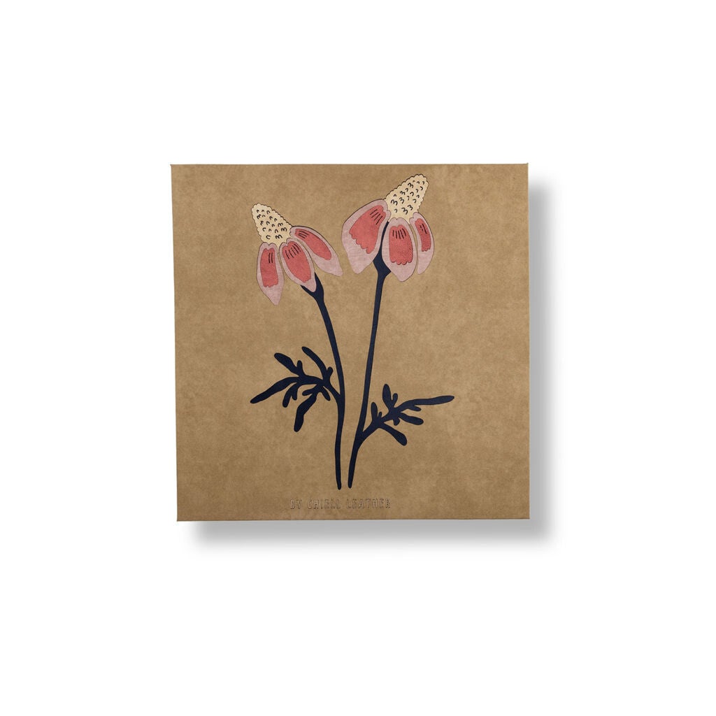 Twin blooms - stof en leren schilderij (100 X 100 cm)