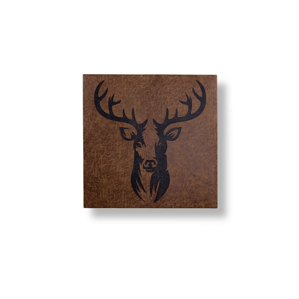 Schilderij hertenkop - leer (60,5 x 60,5 cm)