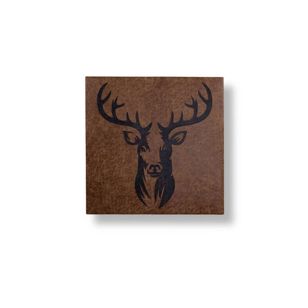 Schilderij Hertenkop leer (70x70 cm)