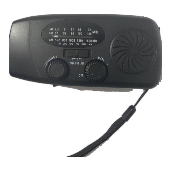 Noodradio met zonnepaneel en slinger – AM/FM/SW, zaklamp en powerbank