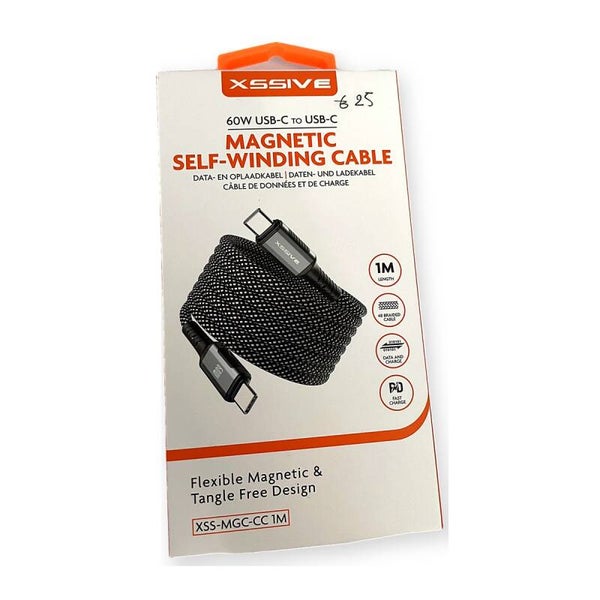 Xssive Magnetische zelfoprollende kabel USB-C naar USB-C 60W 1 meter
