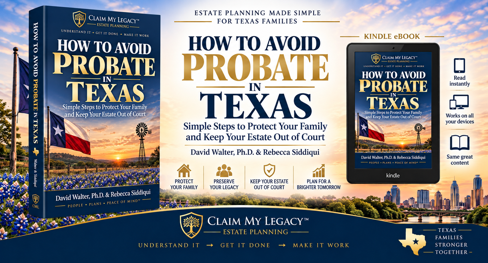 How to Avoid Probate in Texas paperback and Kindle eBook by David Walter, Ph.D. and Rebecca Siddiqui, from Claim My Legacy Estate Planning.