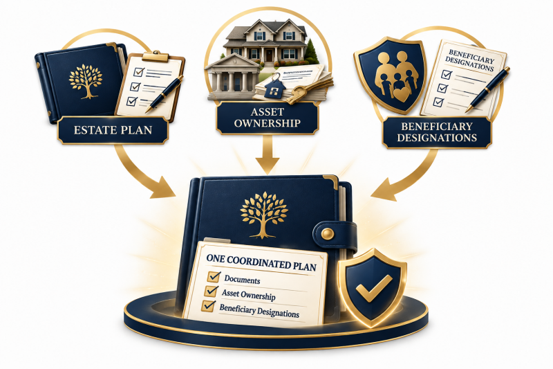 Estate plan, asset ownership and beneficiary designations working together as one coordinated plan