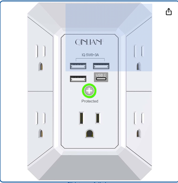 Wall Charger, Surge Protector, QINLIANF 5 Outlet Extender with 4 USB Charging Ports