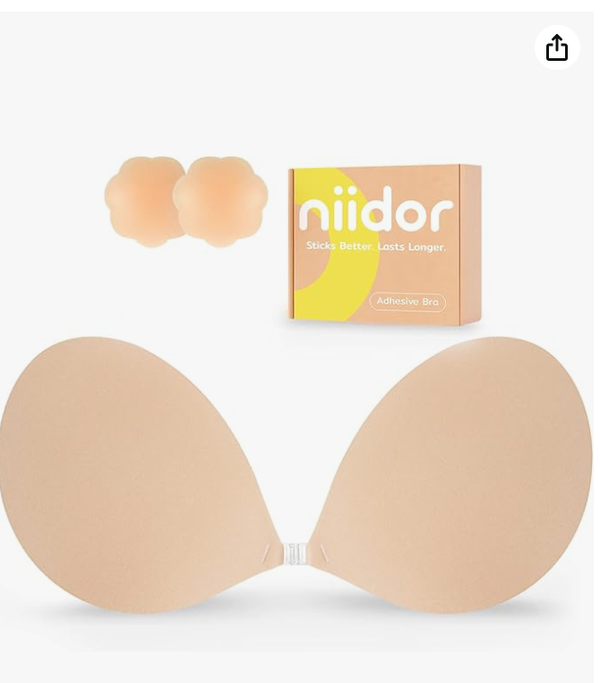 Niidor Adhesive Bra Strapless Ultra Sticky Invisible Push up Silicone Bra Multiple Colors Sizes Reusable for Backless Dress