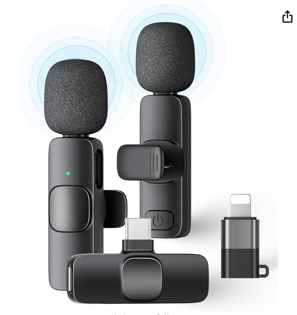 2 Pack Wireless Lavalier Microphone for iPhone iPad and Android Phone, Lapel