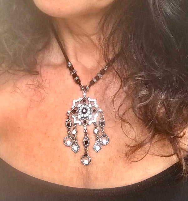 Vintage Ketting Sjiek Zwart Strass