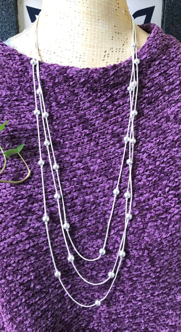 Lange Ketting Drie Rijen Zilver