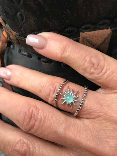 Boho Ring  RVS Turqouise Zonnetje