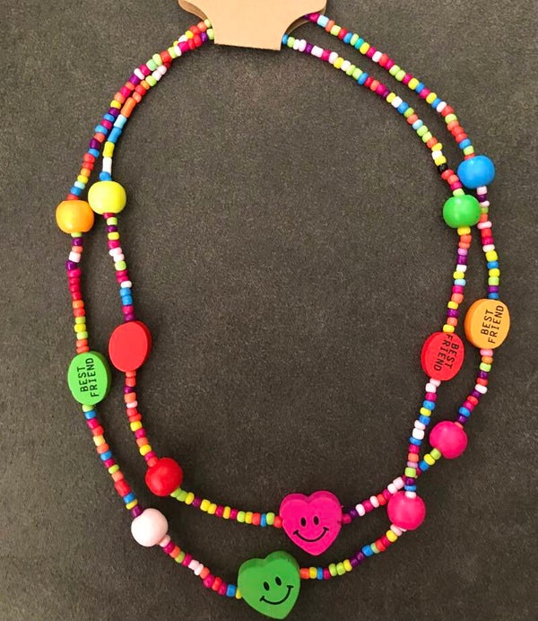 Setje 'Best Friend' kettinkjes Groen/Roze Hartjes