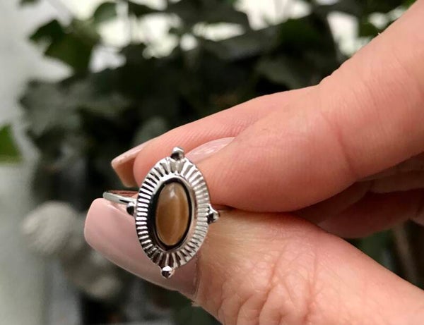 Boho Ring RVS Bruine Steen