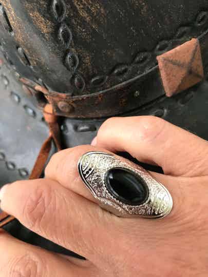 Boho Ring RVS Zwarte Steen