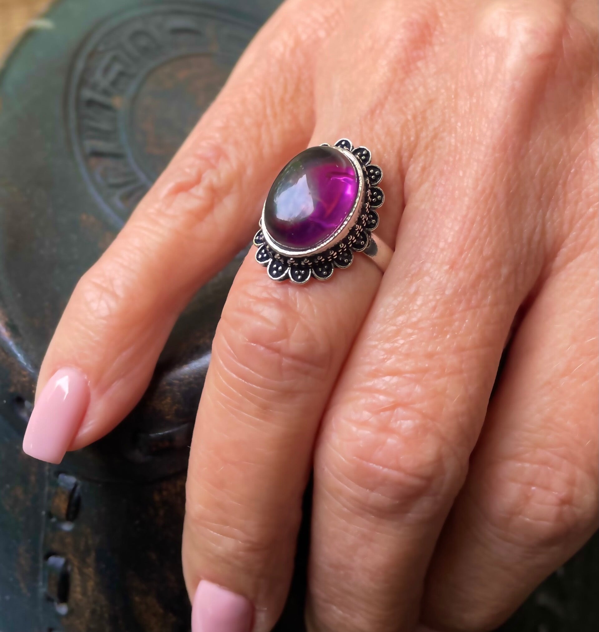 Boho Ring Messing Amethist