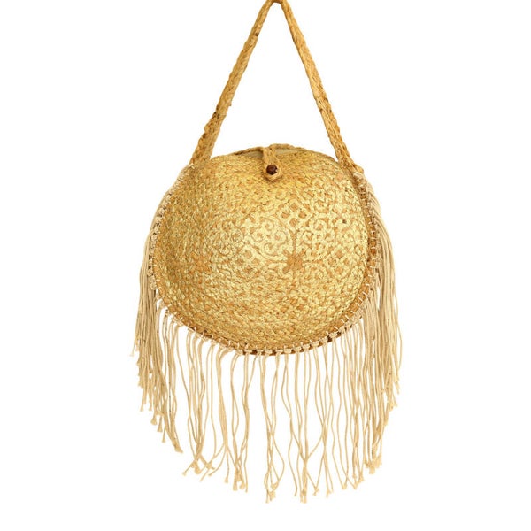 Jute Boho Tas Rond Franjes Goud Can Bass
