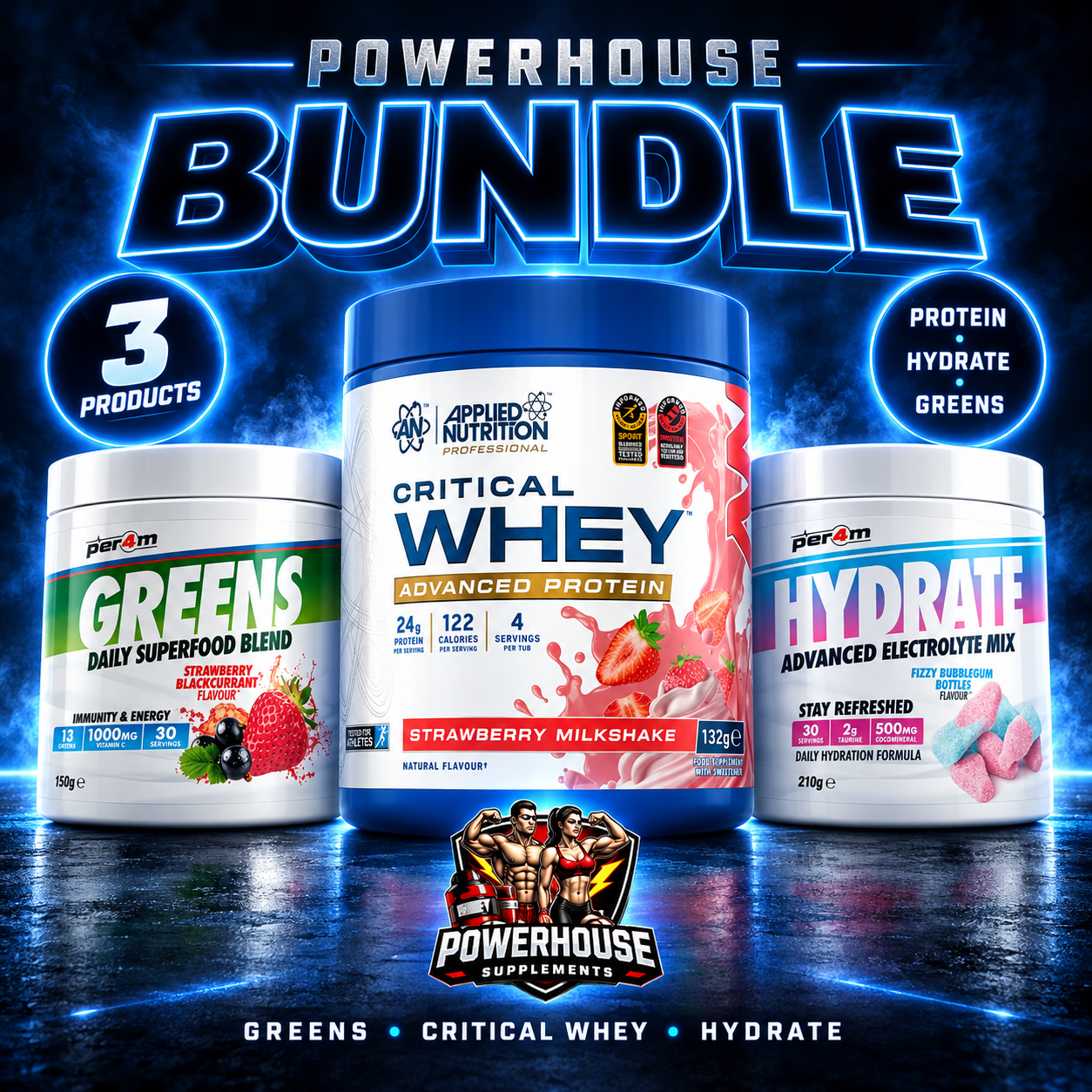 Complete Fitness Supplement Bundle | Whey Protein, Hydration & Greens Combo