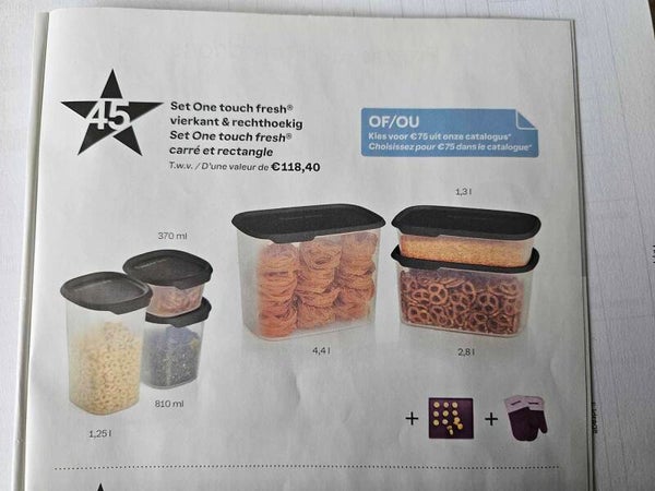 45 sterren Set one touch frech vierkant rechthoekig of  €75 uit cataloog