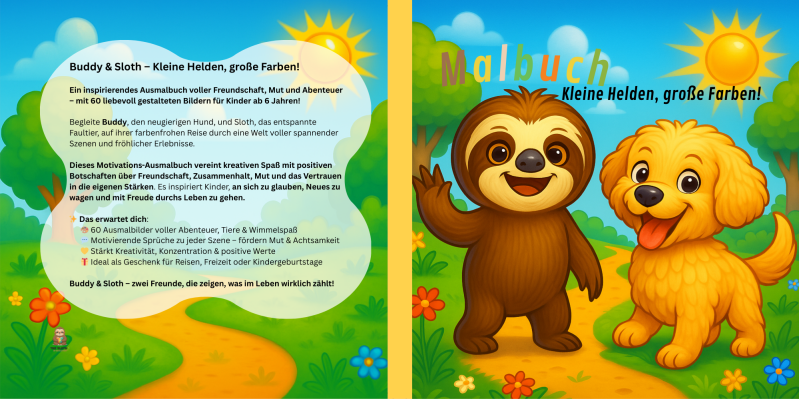 Motivationsmalbuch für Kinder - Buddy und Sloth