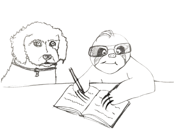Handgezeichneter Entwurf: Planungsgespräch zwischen Sloth und Buddy