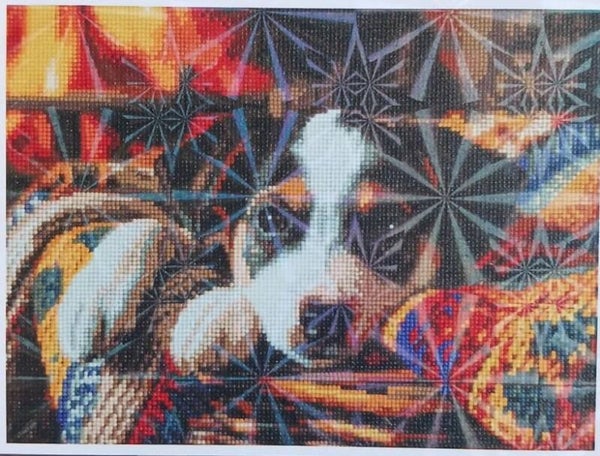 Peinture diamant - chiot panier    40x30 cm