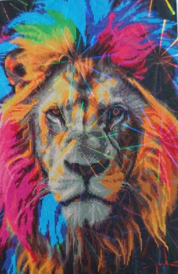 Peinture diamant - Lion crinière multi couleur    40x60 cm