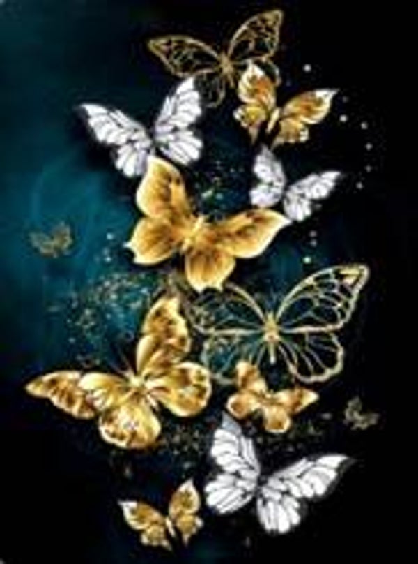Peinture diamant - Papillon blanc et doré   30x40 cm