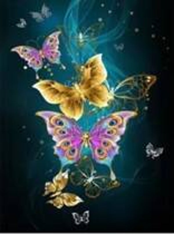Peinture diamant - Papillon rose et doré    30x40 cm