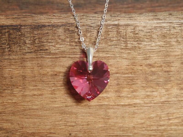 Ketting roze hart Swarovski & Sterling Zilver - Rose AB