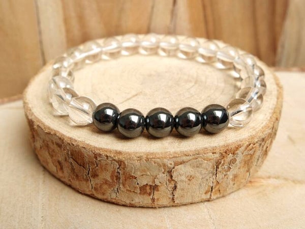 Armband Yin Yang - bergkristal en hematiet