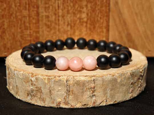 Armband - Onyx & Roze Opaal