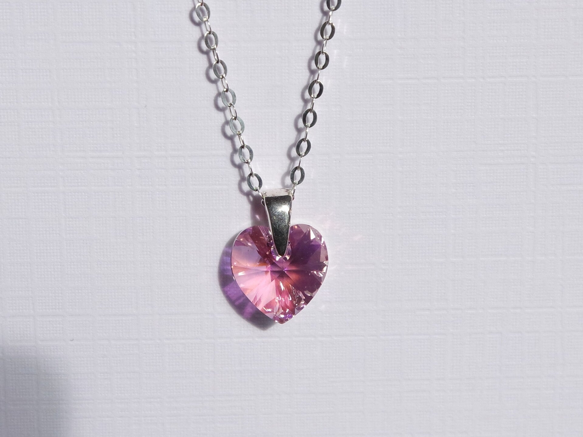 Ketting roze hart Swarovski & Zilver - Light Rose AB