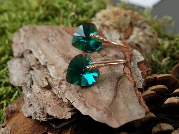 Oorbellen hart groot Emerald AB, rosé verguld