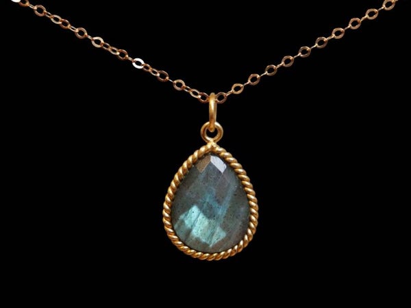 Ketting labradoriet, verguld sterling zilver