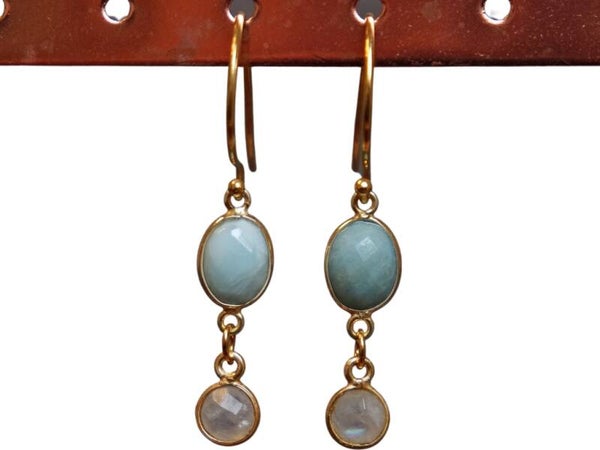 Larimar & Regenboog-Maansteen Vermeil Oorbellen
