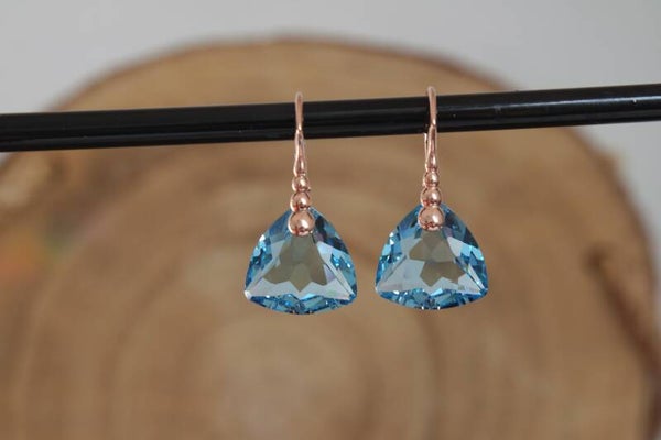 Aquamarine Oorbellen, rosé verguld.