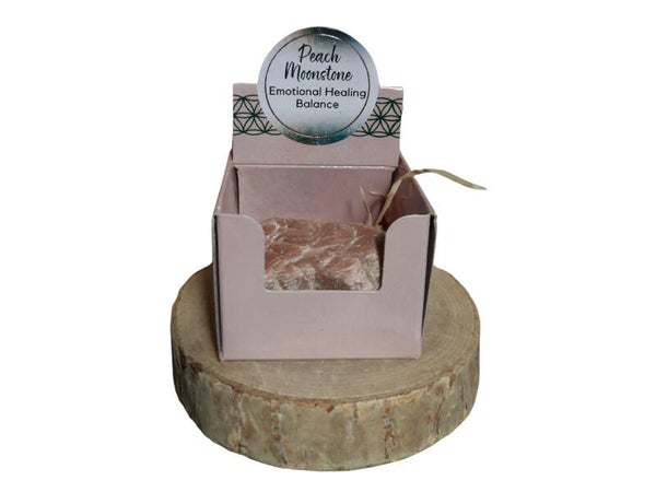 Perzik Maansteen - Doosje met Ruwe Steen