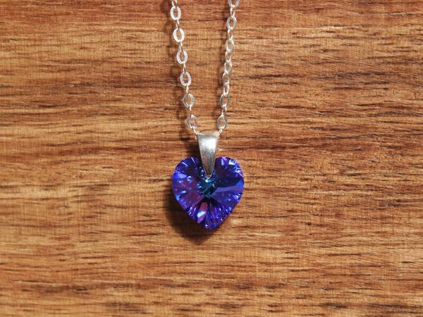 Ketting paars- blauw hart Swarovski & Zilver - Heliotrope